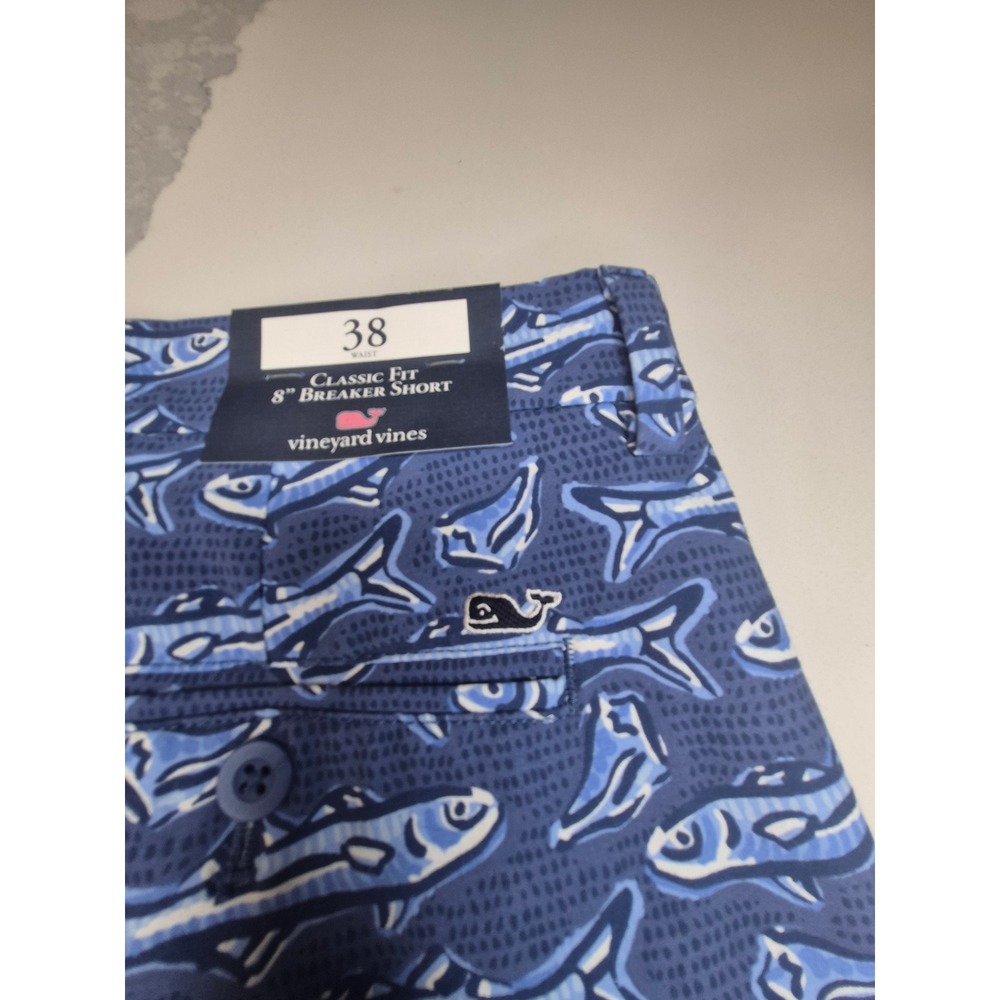 Vineyard Vines Mens 38 8 Inch Breaker Shorts Moonshine Blue Fish Print Novelty - Picture 9 of 11